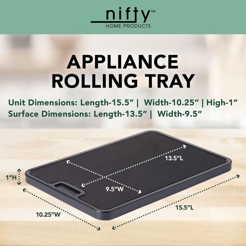 Nifty Solutions Nifty Medium Appliance Rolling Tray  Black, Home Kitchen Counter Organizer, Integrated Rolling System, Non-Slip Pad Top for Coffee Maker, Stand Mixer, Blender, Toaster - Image 2