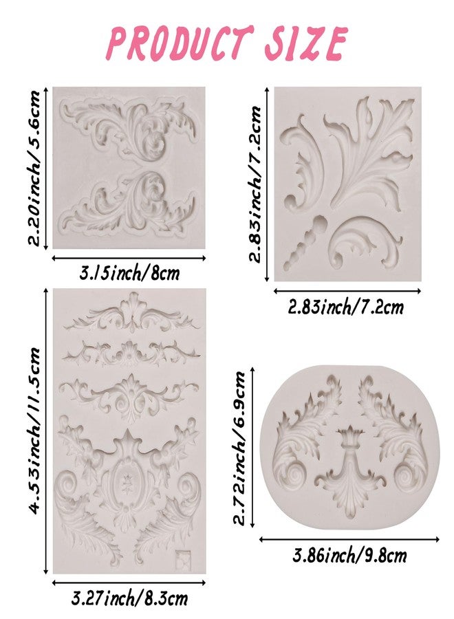 Caregene Baroque Silicone Mold Set, Scroll Decoration Resin Mold for 3D Craft Gum Paste Polymer Clay, 4 Pieces - Image 2