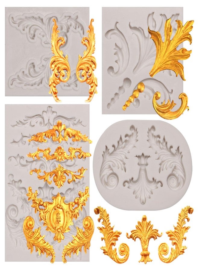 Caregene Baroque Silicone Mold Set, Scroll Decoration Resin Mold for 3D Craft Gum Paste Polymer Clay, 4 Pieces - Image 1