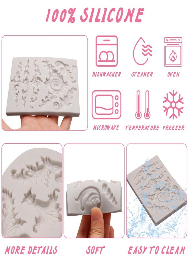 Caregene Baroque Silicone Mold Set, Scroll Decoration Resin Mold for 3D Craft Gum Paste Polymer Clay, 4 Pieces - Image 3