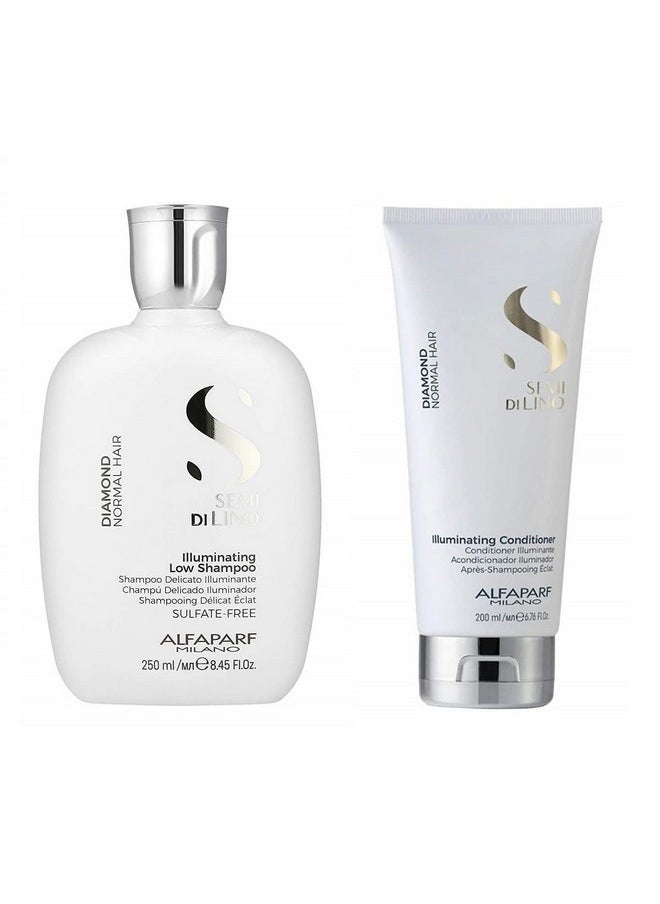 ALFAPARF MILANO Semi Di Lino Diamond Illuminating Shampoo And Conditioner Set Sulfate Free Shampoo And Conditioner For Color Treated Hair Adds Brilliant Shine And Softness  - Image 1
