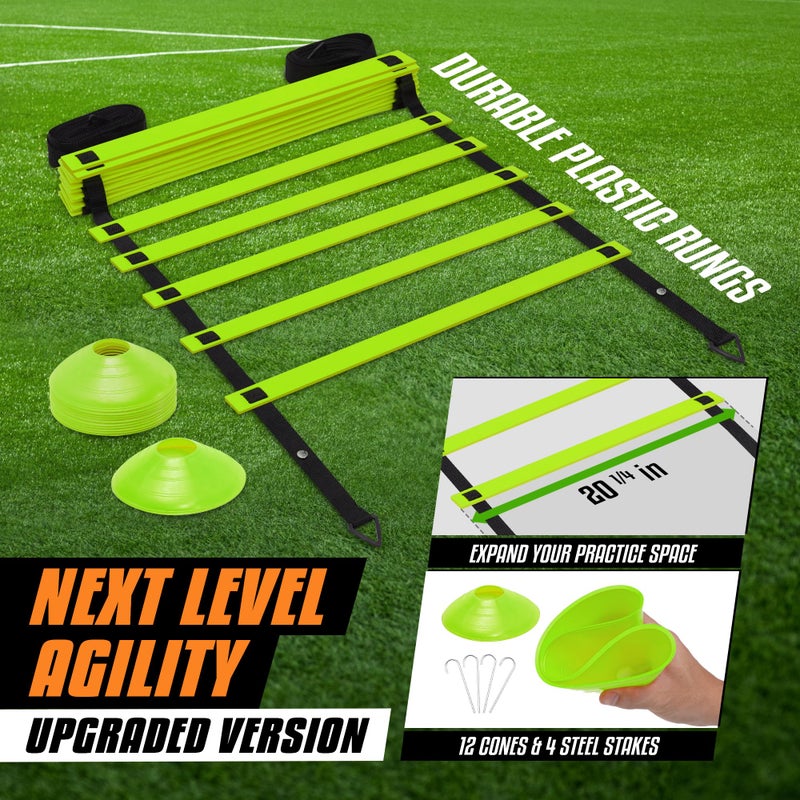 Yes4All Agility Ladder â€“ Adjustable Speed & Agility Training Equipment for All Ages, Durable Speed Ladder, Multiple Combo Sets Available, Lime, 12 Agility Cones, 4 Steel Stakes - Image 5