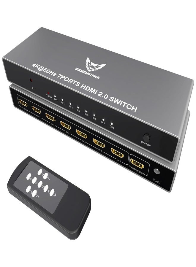 موزع HDMI من DiamondTiger، 7 مداخل ومخرج واحد، يدعم دقة 4K بمعدل 60 هرتز، مزود بجهاز تحكم عن بعد، صندوق موزع HDMI، يدعم HDR وHDCP و3D، مصنوع من الألومنيوم عالي الجودة، متوافق مع PS5/4 وXbox وApple TV - Image 1