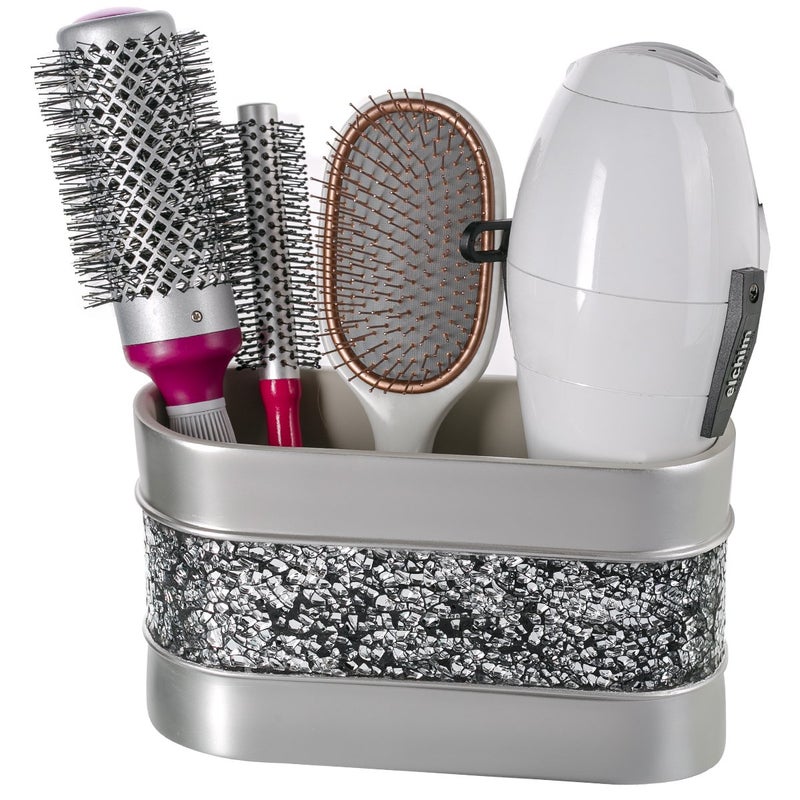 Creative Scents Crackled Glass Silver Toothbrush and Toothpaste Holder for Bathroom - Decorative Bathroom Counter Electric Toothbrush Organizer, 3 Slot, Makeup Brush Holder - Image 1