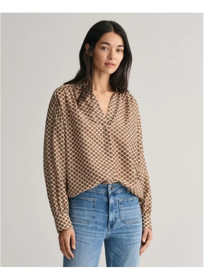 غانت Gant Monogram Print Cotton Silk Blouse