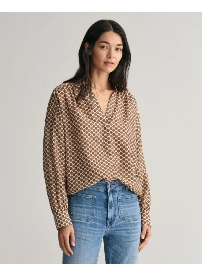 GANT Gant Monogram Print Cotton Silk Blouse