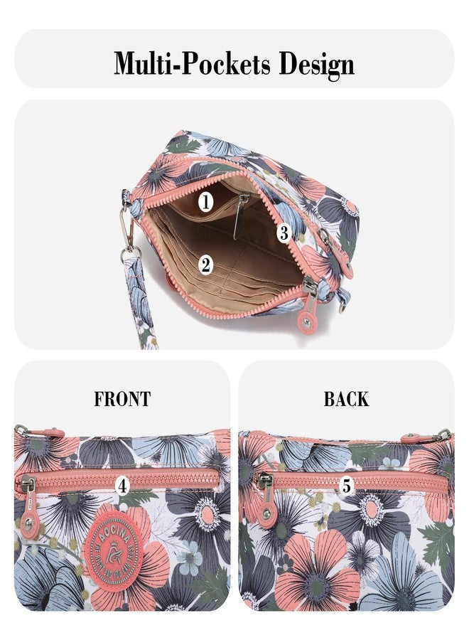 AOCINA RFID Printed Wristlet Wallet for Women, Small Crossbody Purse, Nylon Clutch Bag with Card Slots & Multi-Pockets, Floral Pink, Small - Image 5