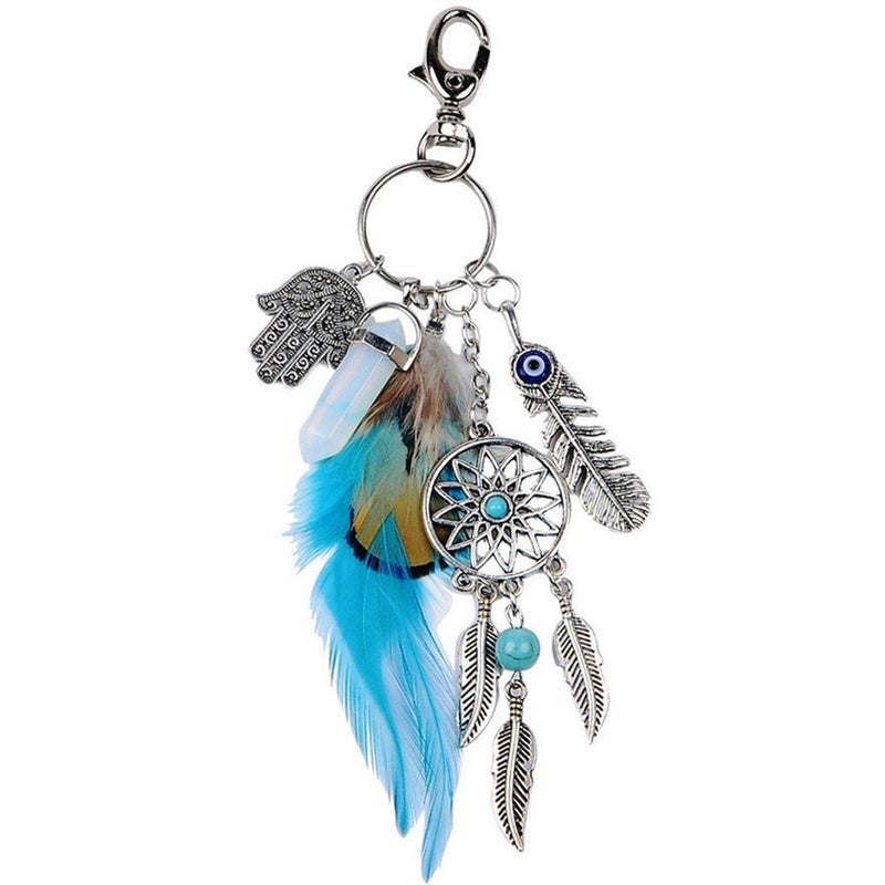 Dremisland Dremisland keychain keyring natural opal stone dreamcatcher keyring fashion silver boho ornament feather keychain 