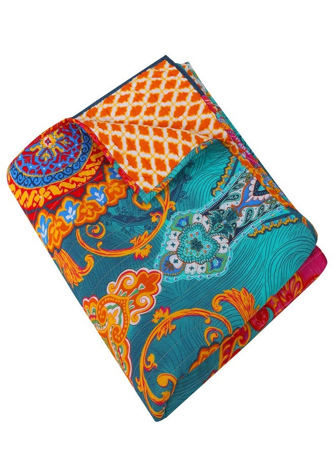 Levtex Home - Mackenzie - Quilted Throw - Bohemian - Teal, Orange, Yellow, Green, Blue - Throw Size 50x60in. - Reversible - Cotton Fabric - Image 2