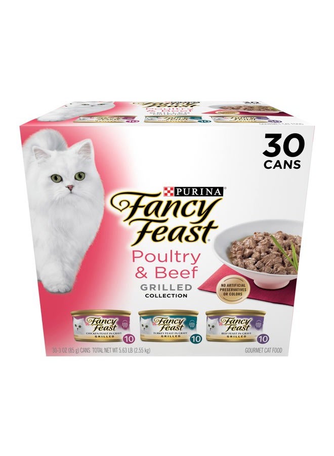 Fancy Feast Purina Grilled Wet Cat Food Poultry and Beef Collection Wet Cat Food Variety Pack - (Pack of 30) 3 oz. Cans - Image 1