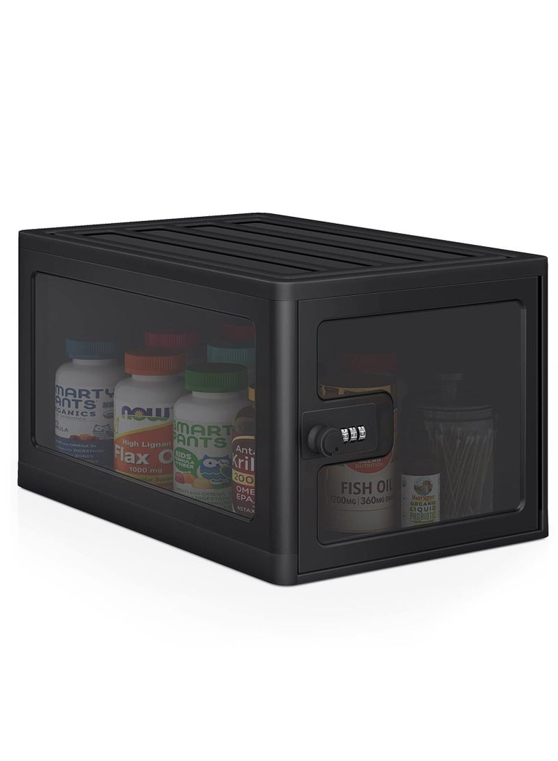Captaintech Lock Box for Safe Medicine Storage, Lockable Storage Box Medicine Lock Box, Lock Boxes for Personal Items, Safe Box with Lock Refrigerator Lock Box, Combination Lock Box with Code, Black - Image 1