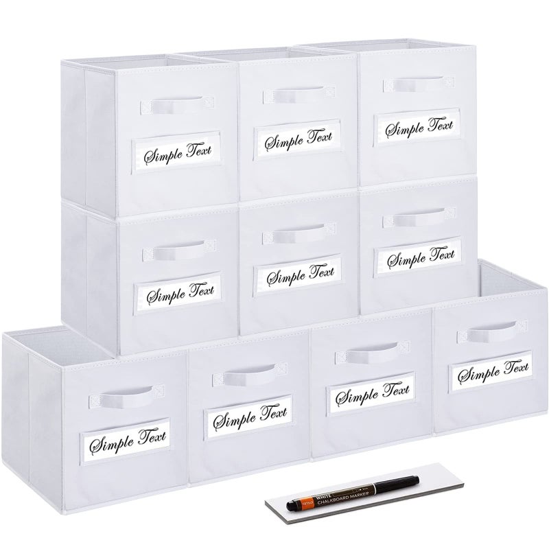 artsdi Set of 10 Storage Cubes Foldable Fabric Cube Storage Bins with 10 Labels Window Cards & a Pen  Baskets Containers for Shelves Closet Organizers Box for Home & Office White - Image 1