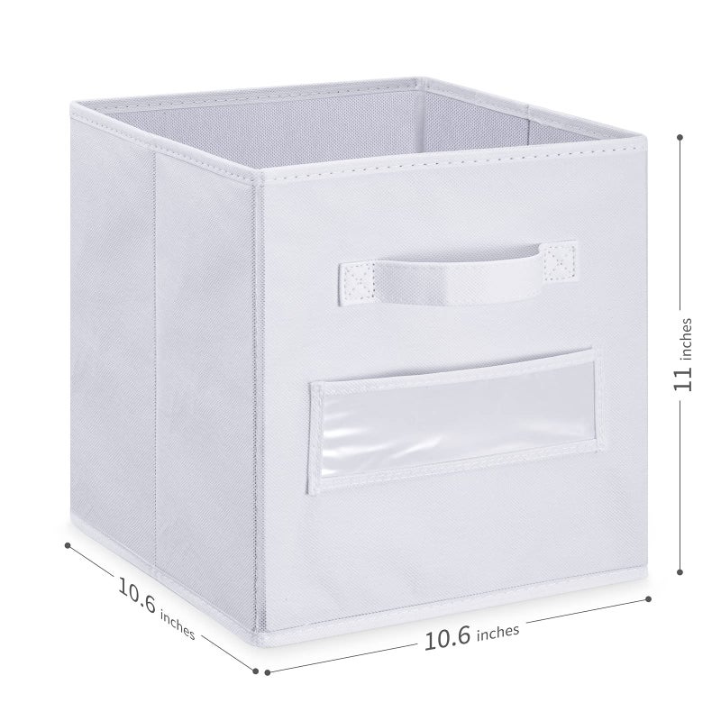 artsdi Set of 10 Storage Cubes Foldable Fabric Cube Storage Bins with 10 Labels Window Cards & a Pen  Baskets Containers for Shelves Closet Organizers Box for Home & Office White - Image 3