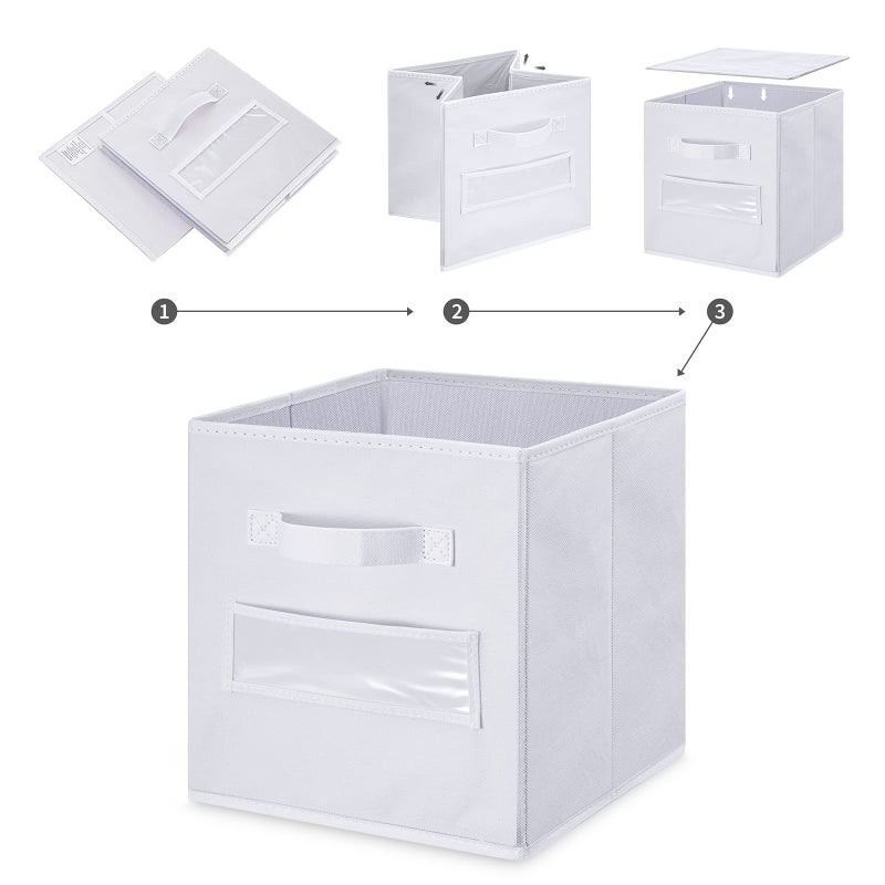 artsdi Set of 10 Storage Cubes Foldable Fabric Cube Storage Bins with 10 Labels Window Cards & a Pen  Baskets Containers for Shelves Closet Organizers Box for Home & Office White - Image 4