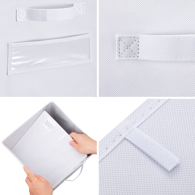 artsdi Set of 10 Storage Cubes Foldable Fabric Cube Storage Bins with 10 Labels Window Cards & a Pen  Baskets Containers for Shelves Closet Organizers Box for Home & Office White - Image 2