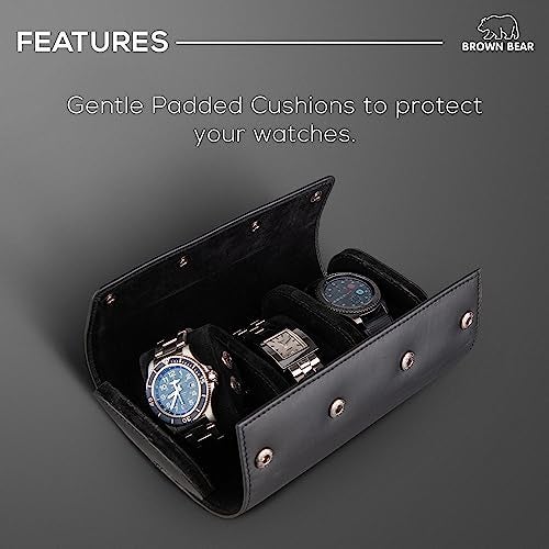 BROWN BEAR Genuine Leather Watch Box Organizer for Men and Women- 3 Watch Storage with Adjustable & Removable Pillows - Image 4