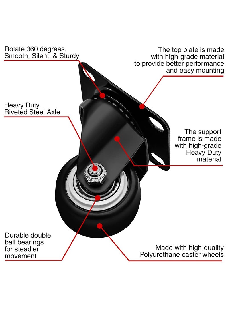 SYOSI Azonee 8 Pcs Rubber Rotating Caster Wheels, 1.5 Inch Heavy Duty Rigid Swivel Caster with Top Plate, Mini Silent Ball Bearing Small Caster for Cart, Furniture, Cabinet, Workbench  - Image 3