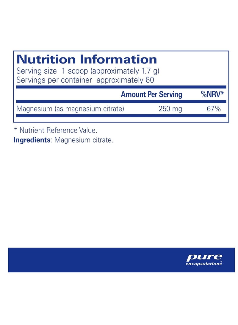 Pure Encapsulations Magnesium Powder 250mg Bioavailable Magnesium Citrate Supplement 107 Grams - Image 2
