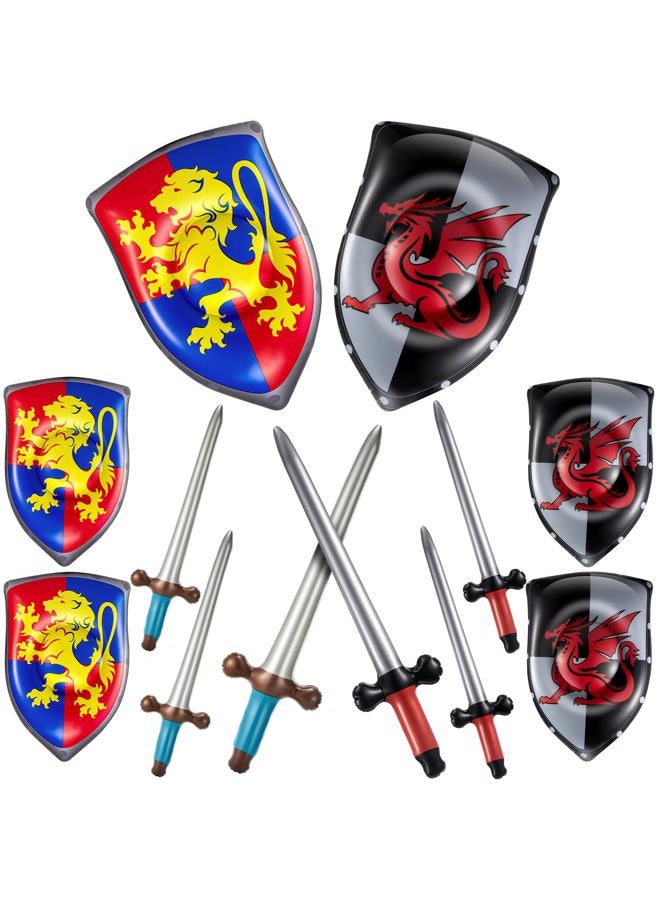 Poen 24 Pcs Inflatable Sword and Shield Knight Party Favors Set Blow up Medieval Sword Shield for Prince Party Favors Decorations Cosplay Accessories (Lion,Dragon) - Image 1