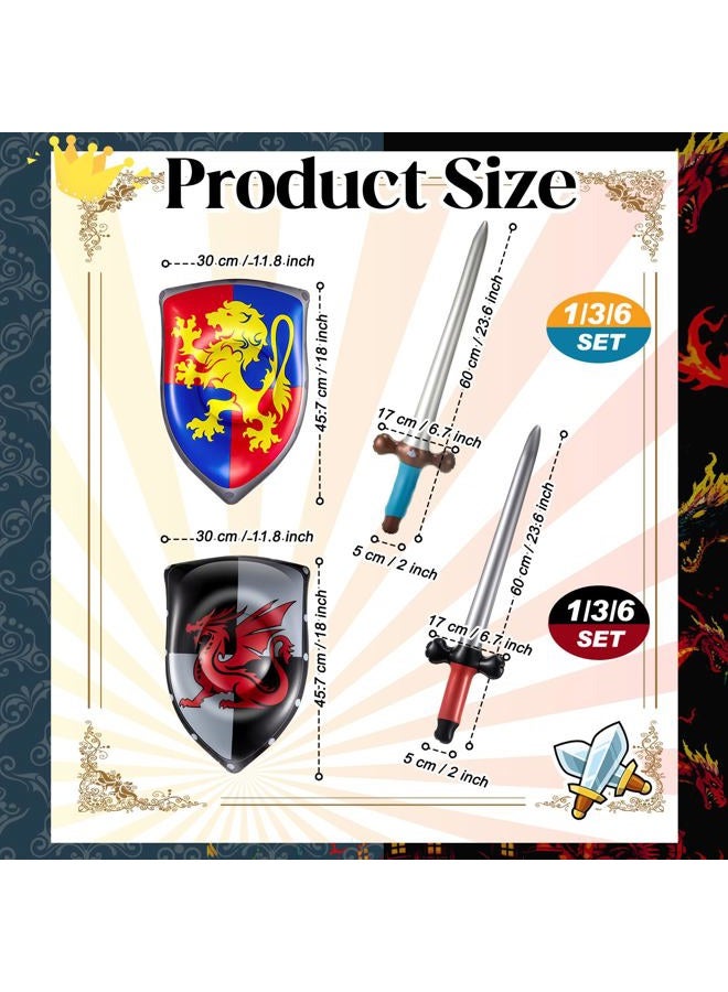 Poen 24 Pcs Inflatable Sword and Shield Knight Party Favors Set Blow up Medieval Sword Shield for Prince Party Favors Decorations Cosplay Accessories (Lion,Dragon) - Image 2