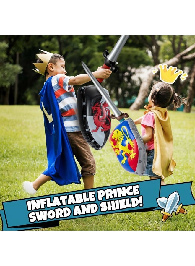 Poen 24 Pcs Inflatable Sword and Shield Knight Party Favors Set Blow up Medieval Sword Shield for Prince Party Favors Decorations Cosplay Accessories (Lion,Dragon) - Image 3