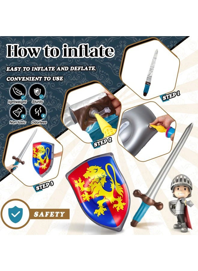Poen 24 Pcs Inflatable Sword and Shield Knight Party Favors Set Blow up Medieval Sword Shield for Prince Party Favors Decorations Cosplay Accessories (Lion,Dragon) - Image 4
