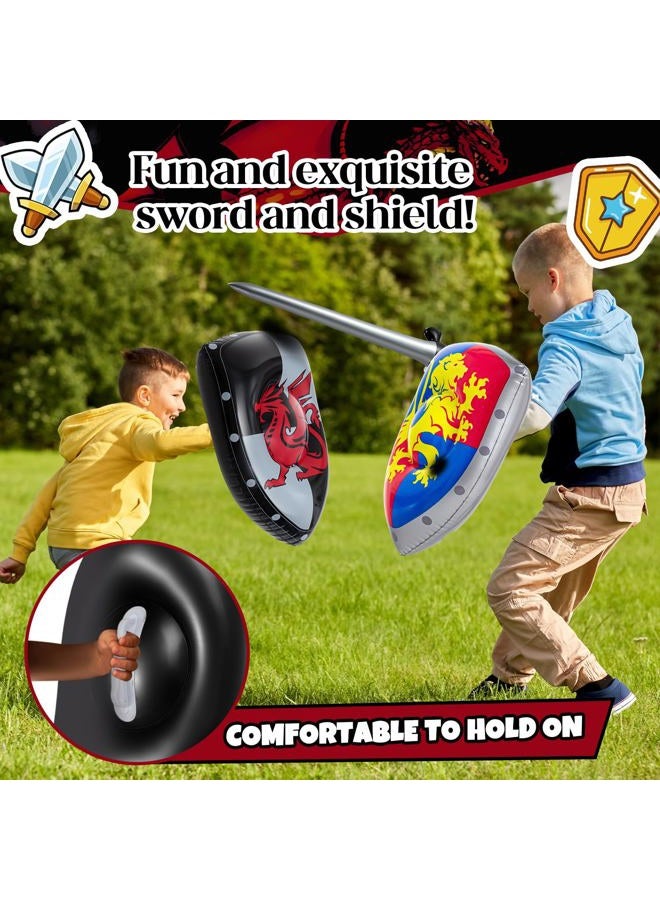 Poen 24 Pcs Inflatable Sword and Shield Knight Party Favors Set Blow up Medieval Sword Shield for Prince Party Favors Decorations Cosplay Accessories (Lion,Dragon) - Image 5