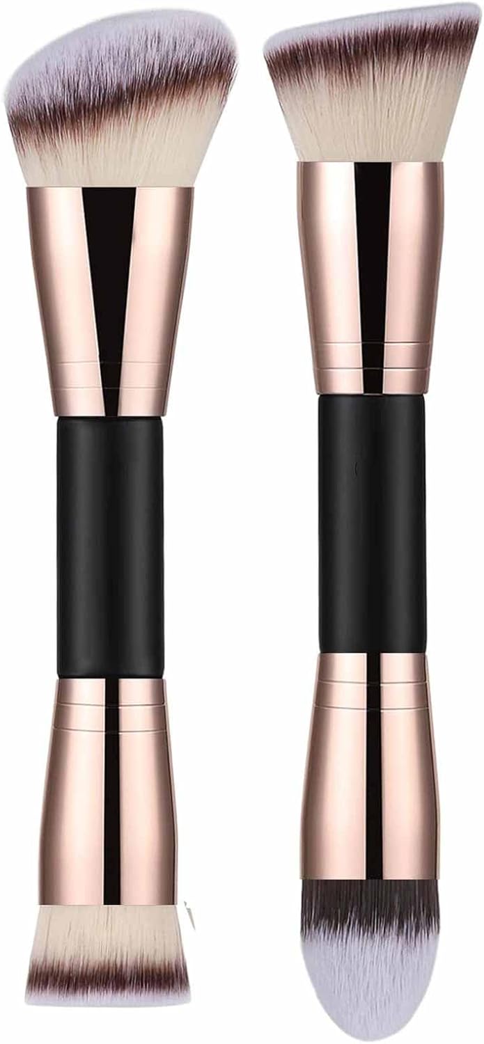 Foundation Makeup Brushes 2Pcs Premium DoubleEnded Makeup Brush FlatAngledAngled RoundTapered Top for Buffing Liquid Cream Powder Blending Face Brush