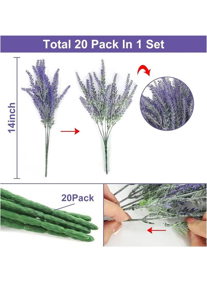 OMEVE 20 Bundles Artificial Lavender Outdoor UV Resistant Fake Flowers PlantsArtificial Flowers Plastic Faux Plants forWindow Box Planter Home Porch GardensSpring Summer Decor(Gray Purple) - Image 2