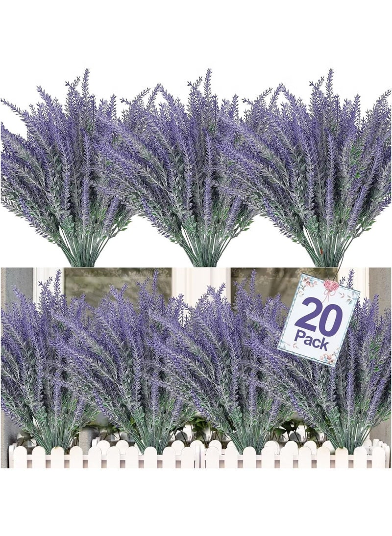 OMEVE 20 Bundles Artificial Lavender Outdoor UV Resistant Fake Flowers PlantsArtificial Flowers Plastic Faux Plants forWindow Box Planter Home Porch GardensSpring Summer Decor(Gray Purple) - Image 1
