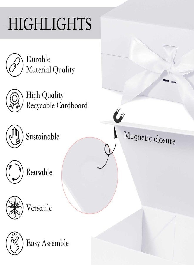 LFBOX White Gift Box with Ribbon Magnetic Lids 10.2x9x3.74 in, Christmas Gift Boxes Bridesmaid Groomsman Proposal Boxes, Wedding Storage Box 2 Pack - Image 4