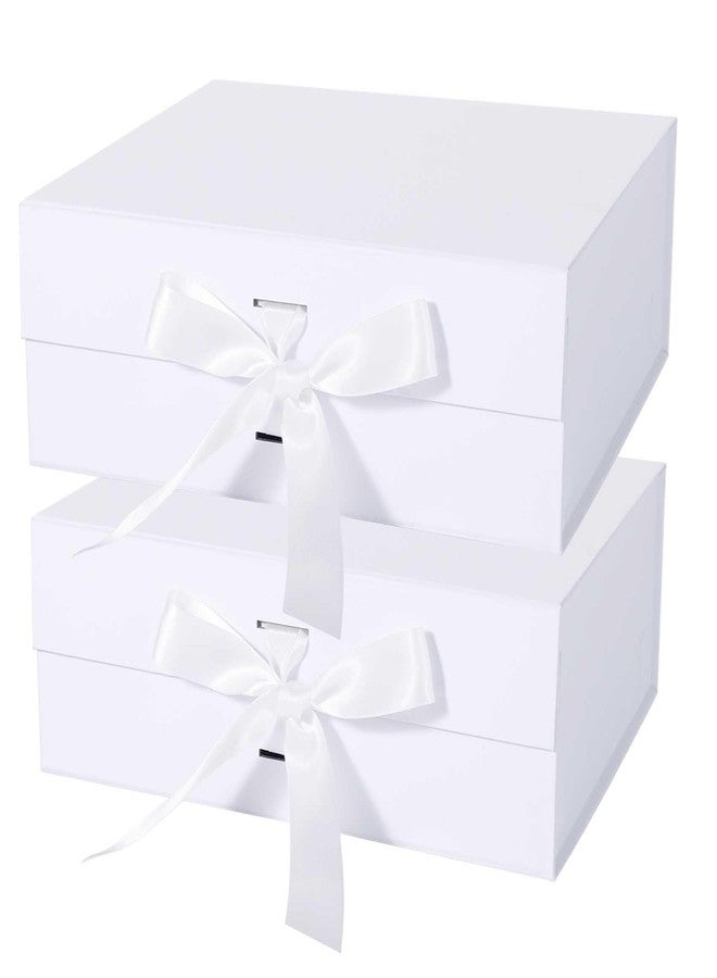 LFBOX White Gift Box with Ribbon Magnetic Lids 10.2x9x3.74 in, Christmas Gift Boxes Bridesmaid Groomsman Proposal Boxes, Wedding Storage Box 2 Pack - Image 1