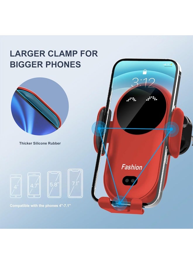 Hihonor Wireless Car Charger Mount, MAX 15W Fast Charger, Wireless Car Charger Air Vent, Automatic Clamping Phone Holder for iPhone 16/15/14/13/12 Pro/Pro Max, Samsung S22/S21/S20/Note 20 etc (Red) - Image 2
