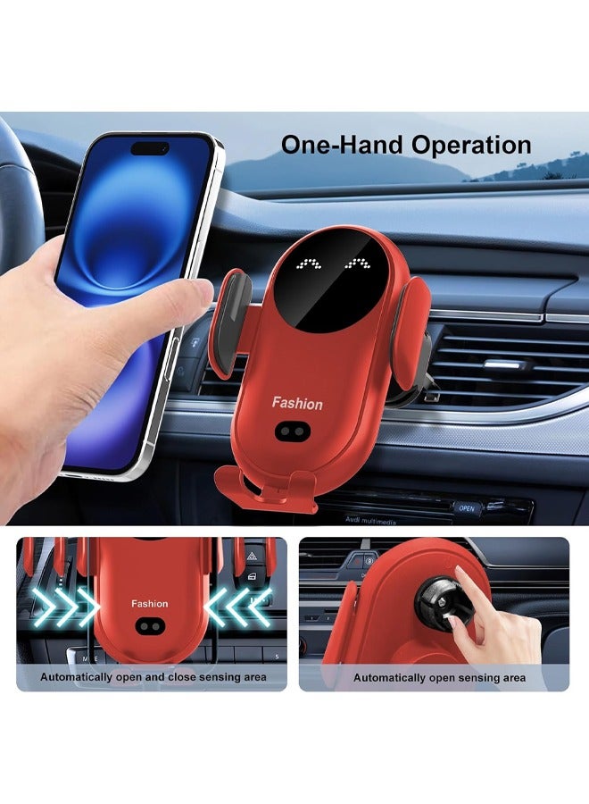 Hihonor Wireless Car Charger Mount, MAX 15W Fast Charger, Wireless Car Charger Air Vent, Automatic Clamping Phone Holder for iPhone 16/15/14/13/12 Pro/Pro Max, Samsung S22/S21/S20/Note 20 etc (Red) - Image 4