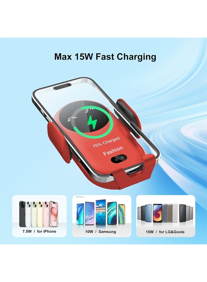 Hihonor Wireless Car Charger Mount, MAX 15W Fast Charger, Wireless Car Charger Air Vent, Automatic Clamping Phone Holder for iPhone 16/15/14/13/12 Pro/Pro Max, Samsung S22/S21/S20/Note 20 etc (Red) - Image 3