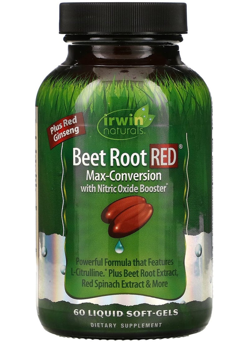 Irwin Naturals Beet Root RED, Max-Conversion with Nitric Oxide Booster, 60 Liquid Soft-Gels 