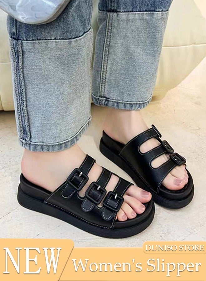 DUNISO Women's Summer Walking Sandals Air Cushion Support Platform Open Tole Slippers Comfortable Casual Wedge Sandals Beach Slippers Indoor and Out Door - Image 1