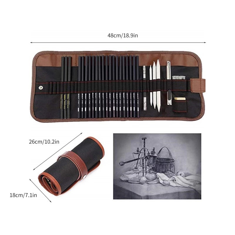 Sketching Kit: 30PCS Professional Set With Natural Wood Pencils - Portable Storage Pouch Drawing Supplies Kit For Beginners Artists Enthusiasts School Students - Image 2