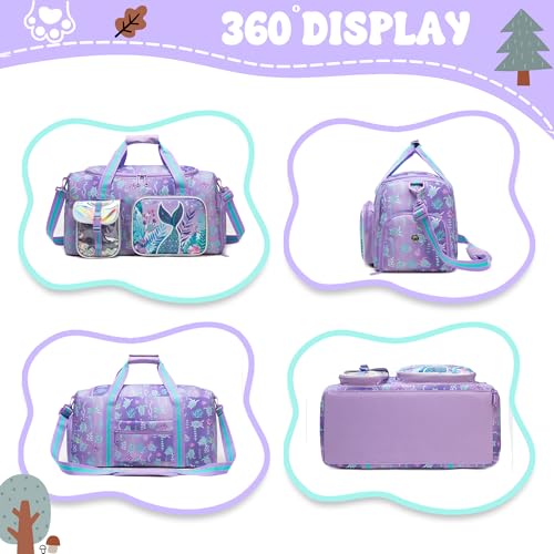 Inprof 3-Piece Luggage Set: 16'' Hardside Spinner Wheels Kids Carry On Suitcase, Duffle Bag, Neck Pillow & Free Luggage Tag - Pink, Mermaid Pattern - Image 5