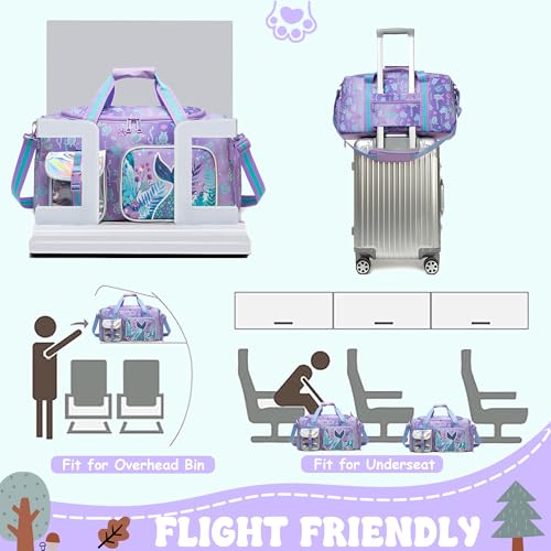 Inprof 3-Piece Luggage Set: 16'' Hardside Spinner Wheels Kids Carry On Suitcase, Duffle Bag, Neck Pillow & Free Luggage Tag - Pink, Mermaid Pattern - Image 4