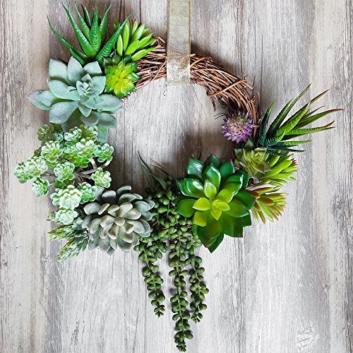 Supla 14 Pcs Unpotted Artificial Succulents Plants Bulk Assorted Faux Succulents in Different Green Hanging String of Pearls Cactus Aloe Succulent Picks for Wedding Centerpieces Floral Arrangement - Image 3