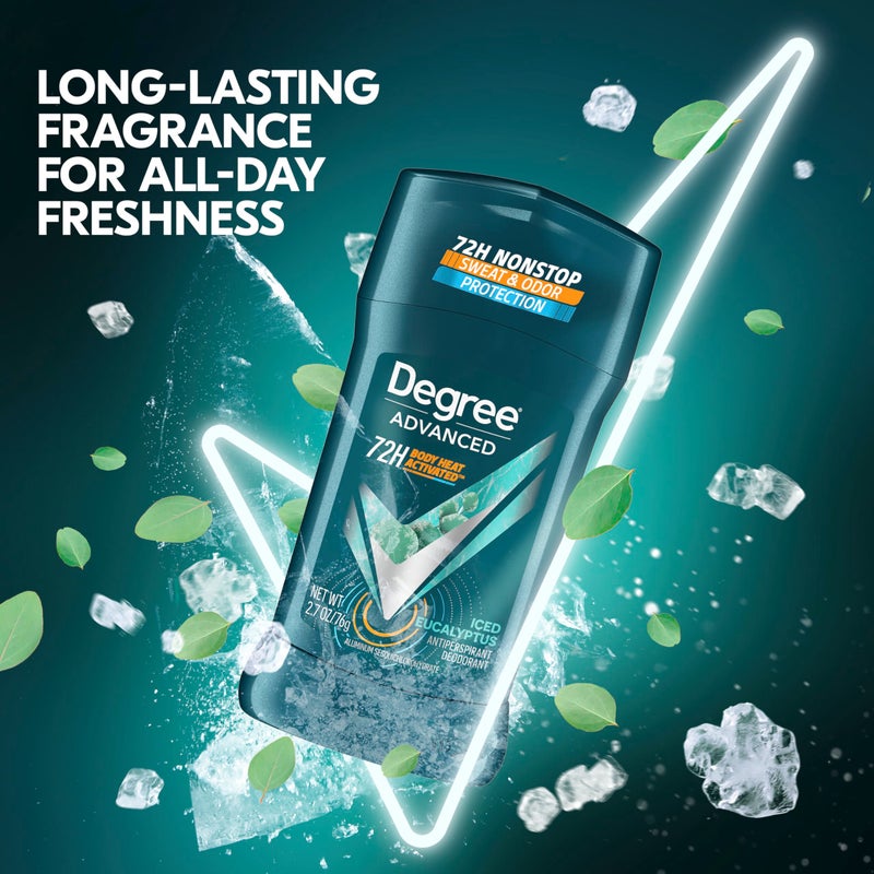 Degree Men Advanced Antiperspirant Deodorant Stick Ice Eucalyptus 4 Count 72-Hour Sweat and Odor Protection Deodorant for Men with Body Heat Activated Technology 2.7 oz - Image 2