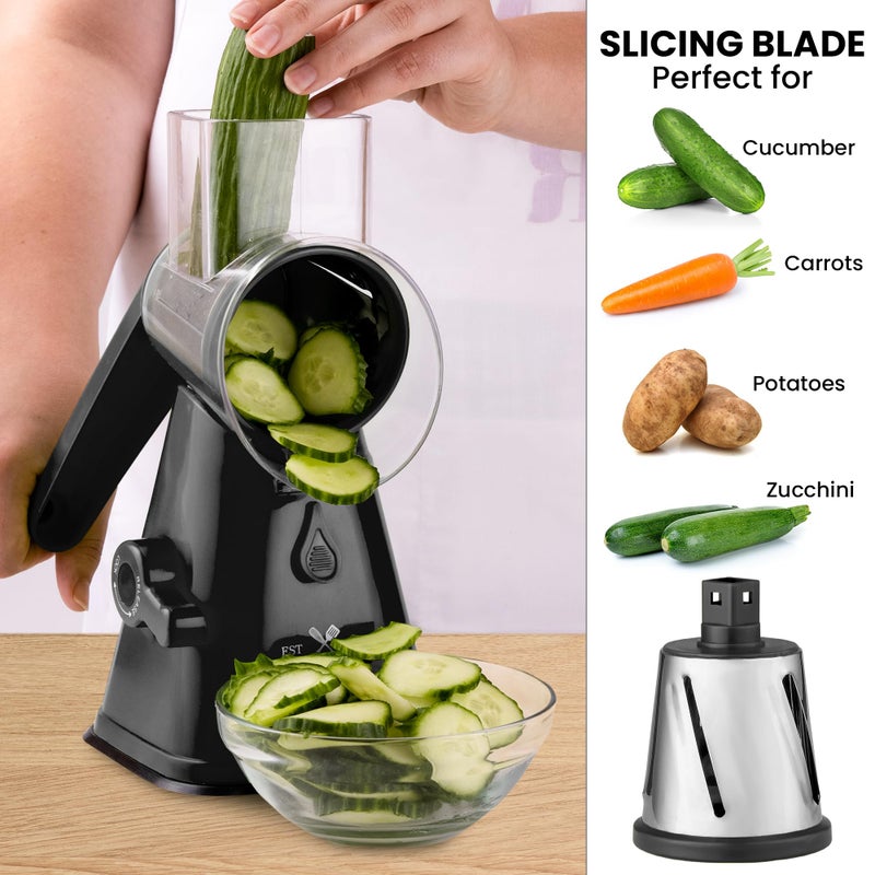 Zulay Kitchen Cheese Grater Hand Crank, Grater For Kitchen With Reinforced Suction - Rotary Cheese Grater With 3 Replaceable Stainless Steel Blades - Easy to Use & Clean - Vegetable Cutter - White - Image 3