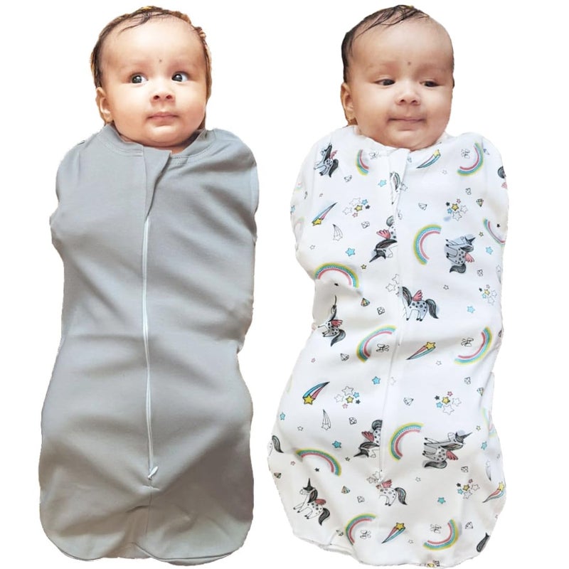 MammaChamp Zipper Swaddle Sleeping Sack Blankets Pod Wrap Bag New Born Baby for 03 Months Pack of 2 GreyWhite - Image 1