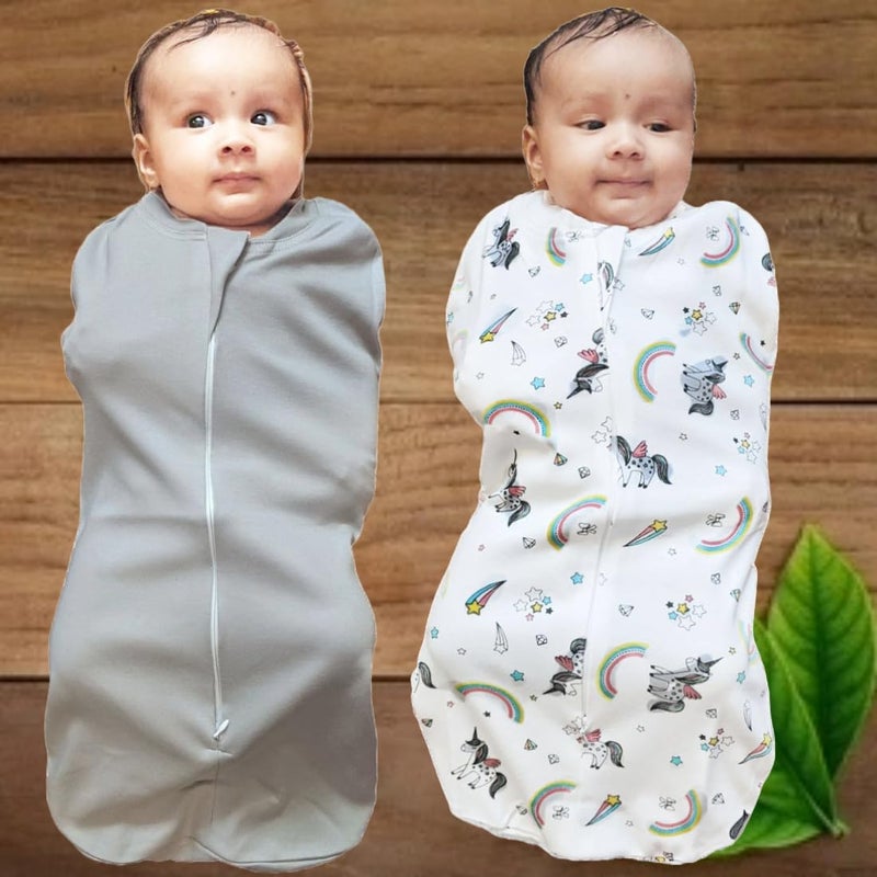MammaChamp Zipper Swaddle Sleeping Sack Blankets Pod Wrap Bag New Born Baby for 03 Months Pack of 2 GreyWhite - Image 2