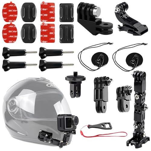 Sruim Motorcycle Helmet Chin Mount Kit for Insta360 ACE Pro X5 X4 X3 X2 X, DJI Osmo Action, Gopro Hero, Campark, YI and More Action Camera with Extra Camera Tethers, Mount Bases and Adhesive Pads - Image 1