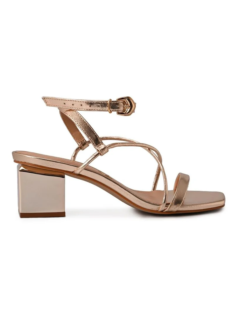 Carmen Steffens Golden Gold Block Heel Sandal