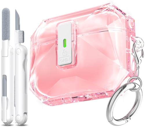 R-fun Rfun for AirPods Pro 3 Case Transparent NonYellowing with Cleaning Kit Keychain Auto PopUp Lid Design for AirPods Pro 3rd Generation Case Compatible with Magsafe Clear Pink - Image 1