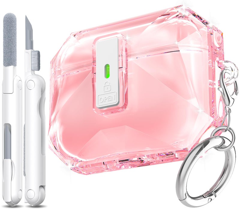 R-fun Rfun for AirPods Pro 3 Case Transparent NonYellowing with Cleaning Kit Keychain Auto PopUp Lid Design for AirPods Pro 3rd Generation Case Compatible with Magsafe Clear Pink - Image 2