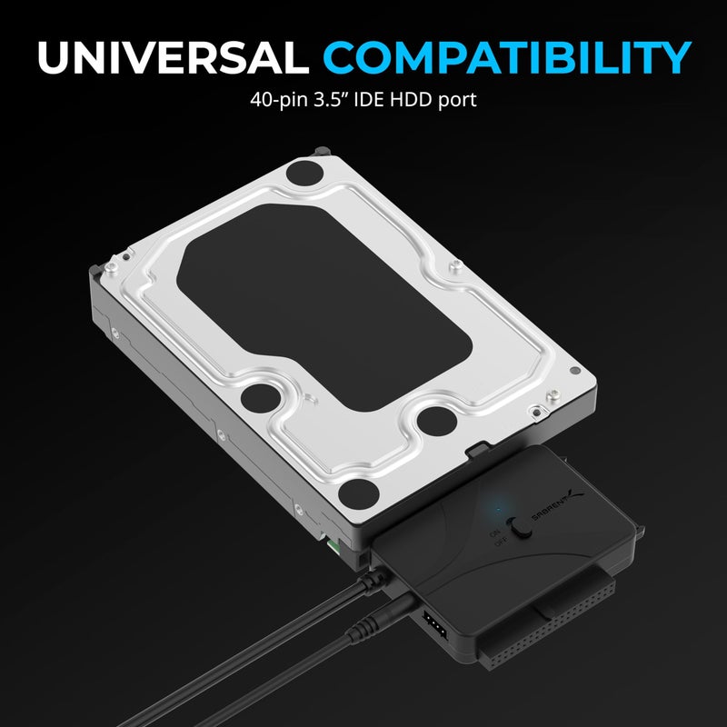 SABRENT USB Type-C to SSD/SATA/IDE 2.5/3.5/5.25-INCH Hard Drive Converter with UL Power Supply & LED Activity Lights [10TB Support] (USB-DS12) - Image 5